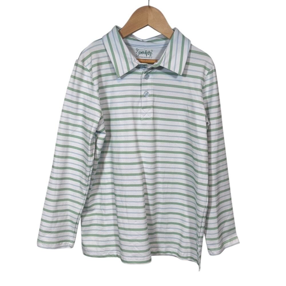 Serendipity by Shrimp and Grits Boys Striped Long Sleeve Polo - Size XL